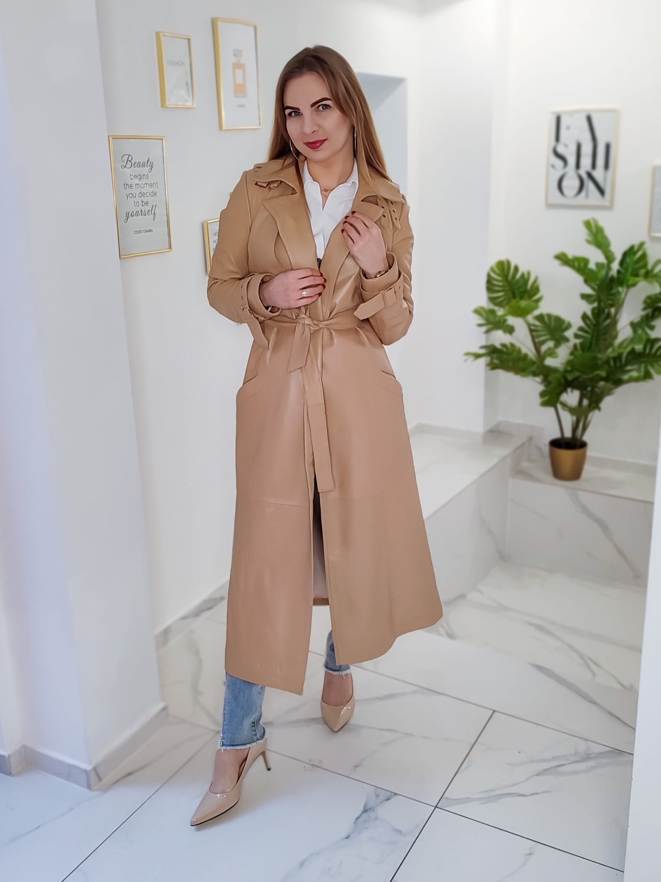 PLASZCZ-SKORZANY-DLUGI-CHRISTINA-LONLEY-BEZOWY PŁASZCZ SKÓRZANY DŁUGI CHRISTINA LONLEY BEŻOWY