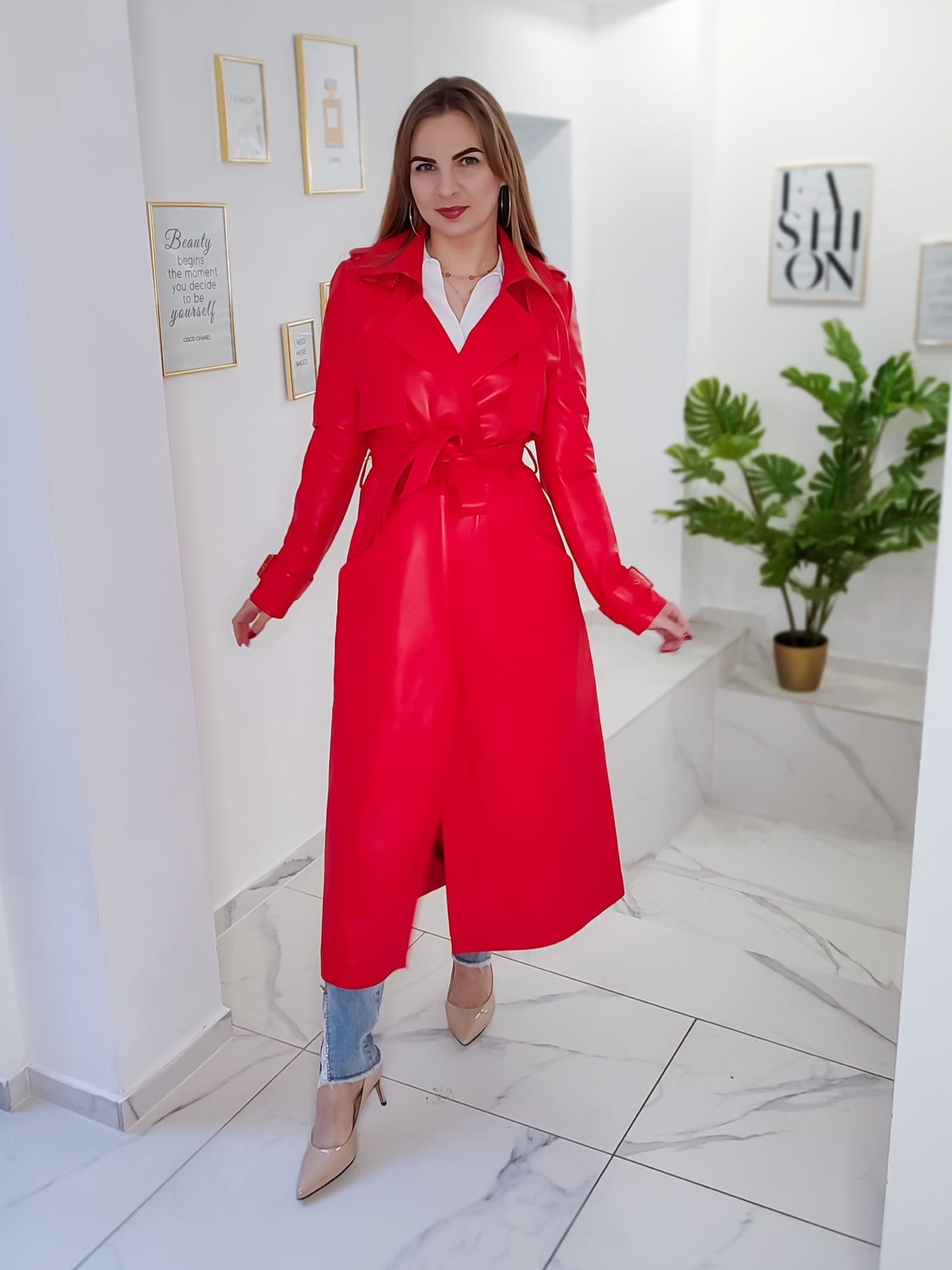 PLASZCZ-SKORZANY-DLUGI-CHRISTINA-LONLEY-CZERWONY PŁASZCZ SKÓRZANY DŁUGI CHRISTINA LONLEY CZERWONY