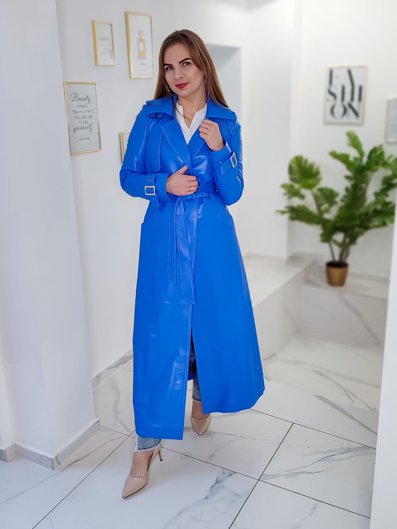 PLASZCZ-SKORZANY-DLUGI-CHRISTINA-LONLEY-NIEBIESKI PŁASZCZ SKÓRZANY DŁUGI CHRISTINA LONLEY NIEBIESKI