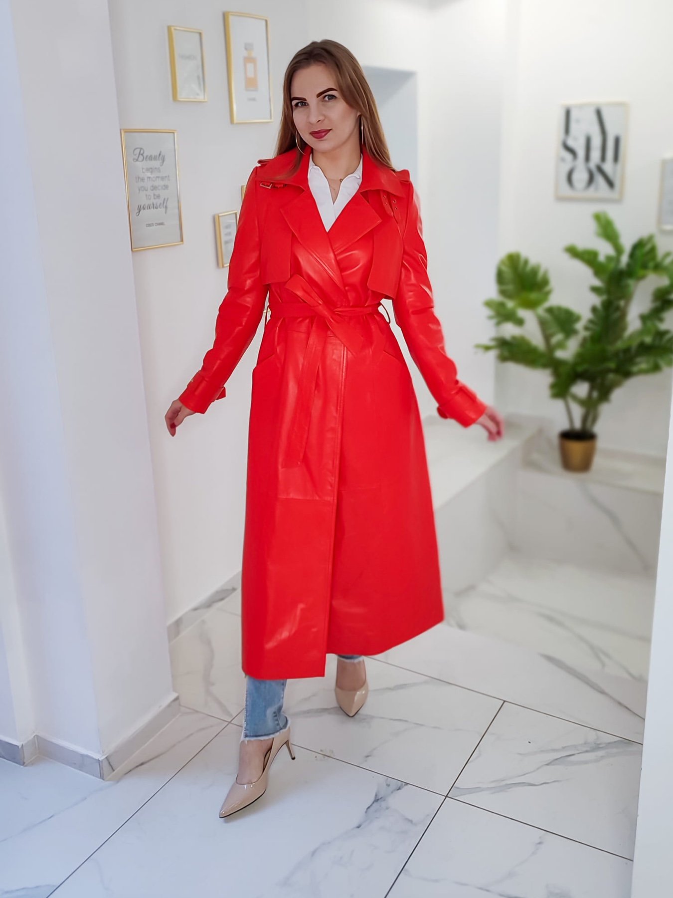 PLASZCZ-SKORZANY-DLUGI-CHRISTINA-LONLEY-POMARANCZOWY PŁASZCZ SKÓRZANY DŁUGI CHRISTINA LONLEY POMARAŃCZOWY